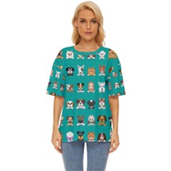 Different Type Vector Cartoon Dog Faces Oversized Basic T-Shirt