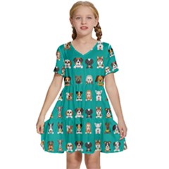 Different Type Vector Cartoon Dog Faces Kids  Short Sleeve Tiered Mini Dress