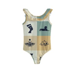 Egyptian Flat Style Icons Kids  Frill Swimsuit by Bedest