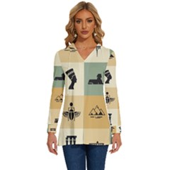 Egyptian Flat Style Icons Long Sleeve Drawstring Hooded Top by Bedest