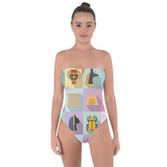 Egypt Icons Set Flat Style Tie Back One Piece Swimsuit