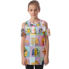 Egypt Icons Set Flat Style Fold Over Open Sleeve Top