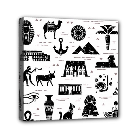 Dark Seamless Pattern Symbols Landmarks Signs Egypt Mini Canvas 6  X 6  (stretched) by Bedest