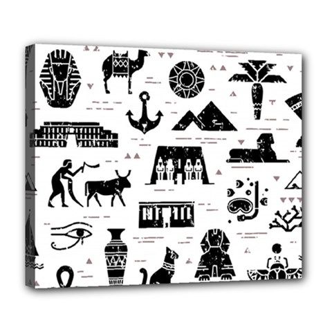 Dark Seamless Pattern Symbols Landmarks Signs Egypt Deluxe Canvas 24  X 20  (stretched) by Bedest