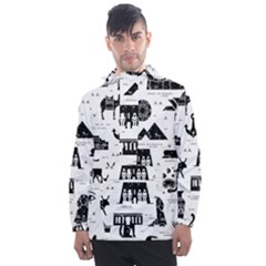 Dark Seamless Pattern Symbols Landmarks Signs Egypt Men s Front Pocket Pullover Windbreaker by Bedest