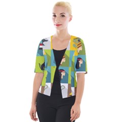 Egypt Travel Items Icons Set Flat Style Cropped Button Cardigan