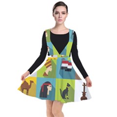 Egypt Travel Items Icons Set Flat Style Plunge Pinafore Dress by Bedest