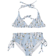Cute Seagulls Seamless Pattern Light Blue Background Kids  Classic Bikini Set