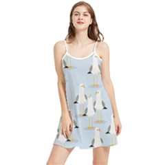 Cute Seagulls Seamless Pattern Light Blue Background Summer Frill Dress