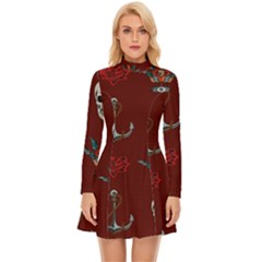 Tattoo Old School Background Pattern Long Sleeve Velour Longline Dress