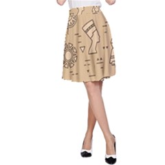 Egyptian Seamless Pattern Symbols Landmarks Signs Egypt A-line Skirt