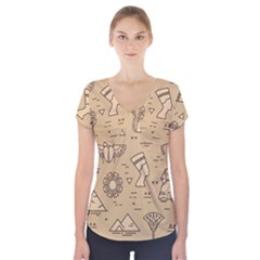 Egyptian Seamless Pattern Symbols Landmarks Signs Egypt Short Sleeve Front Detail Top by Bedest
