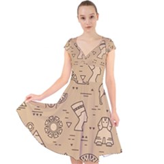 Egyptian Seamless Pattern Symbols Landmarks Signs Egypt Cap Sleeve Front Wrap Midi Dress by Bedest