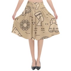 Egyptian Seamless Pattern Symbols Landmarks Signs Egypt Flared Midi Skirt by Bedest