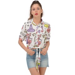 Fantasy Things Doodle Style Vector Illustration Tie Front Shirt 
