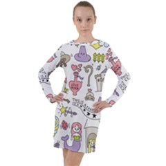 Fantasy Things Doodle Style Vector Illustration Long Sleeve Hoodie Dress