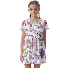 Fantasy Things Doodle Style Vector Illustration Kids  Asymmetric Collar Dress by Bedest