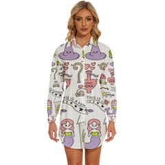 Fantasy Things Doodle Style Vector Illustration Womens Long Sleeve Shirt Dress