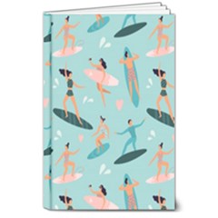 Beach Surfing Surfers With Surfboards Surfer Rides Wave Summer Outdoors Surfboards Seamless Pattern 8  X 10  Hardcover Notebook