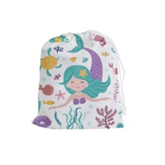 Set Cute Mermaid Seaweeds Marine In Habitants Drawstring Pouch (large) by Bedest