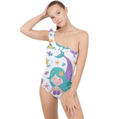 Set Cute Mermaid Seaweeds Marine In Habitants Frilly One Shoulder Swimsuit by Bedest