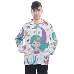 Set Cute Mermaid Seaweeds Marine In Habitants Men s Half Zip Pullover