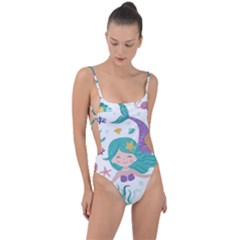 Set Cute Mermaid Seaweeds Marine In Habitants Tie Strap One Piece Swimsuit by Bedest