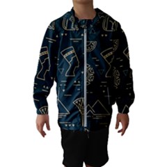 Dark Seamless Pattern Symbols Landmarks Sign Egypt Kids  Hooded Windbreaker by Bedest