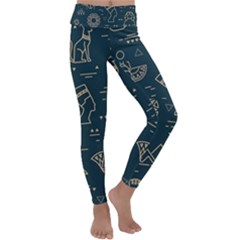 Dark Seamless Pattern Symbols Landmarks Sign Egypt Kids  Lightweight Velour Classic Yoga Leggings by Bedest