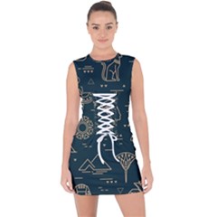 Dark Seamless Pattern Symbols Landmarks Sign Egypt Lace Up Front Bodycon Dress