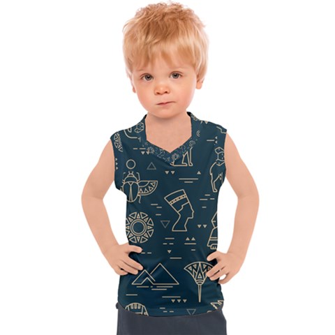 Dark Seamless Pattern Symbols Landmarks Sign Egypt Kids  Sport Tank Top by Bedest