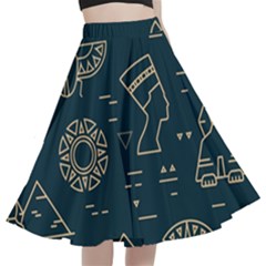 Dark Seamless Pattern Symbols Landmarks Sign Egypt A-line Full Circle Midi Skirt With Pocket by Bedest