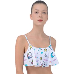 Unicorns Rainbows Seamless Pattern Frill Bikini Top