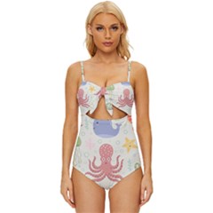 Underwater Seamless Pattern Light Background Funny Knot Front One-piece Swimsuit by Bedest