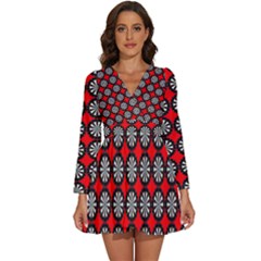 Dart Board Long Sleeve V-neck Chiffon Dress  by Dutashop