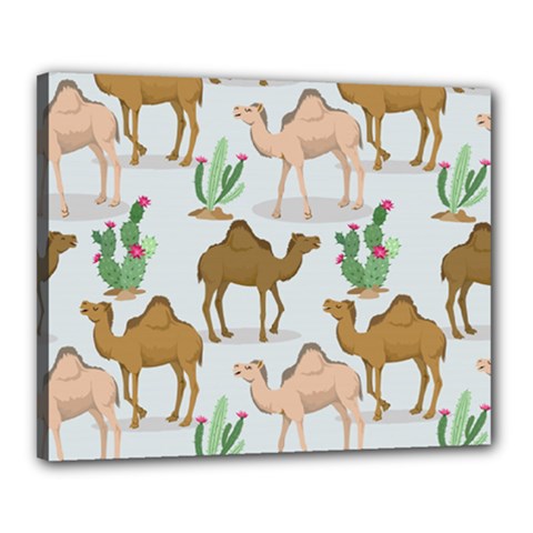 Camels Cactus Desert Pattern Canvas 20  x 16  (Stretched)