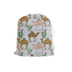 Camels Cactus Desert Pattern Drawstring Pouch (Large)