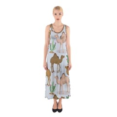 Camels Cactus Desert Pattern Sleeveless Maxi Dress