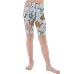 Camels Cactus Desert Pattern Kids  Mid Length Swim Shorts