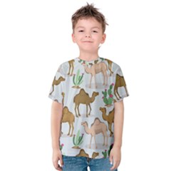 Camels Cactus Desert Pattern Kids  Cotton T-Shirt