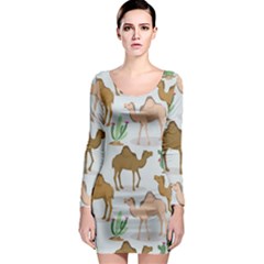 Camels Cactus Desert Pattern Long Sleeve Bodycon Dress