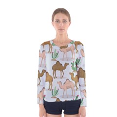 Camels Cactus Desert Pattern Women s Long Sleeve T-Shirt