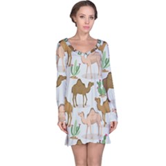 Camels Cactus Desert Pattern Long Sleeve Nightdress