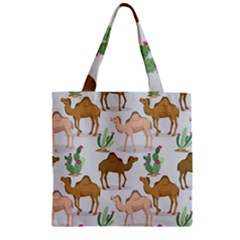 Camels Cactus Desert Pattern Zipper Grocery Tote Bag