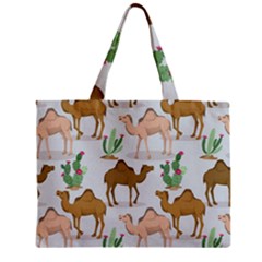 Camels Cactus Desert Pattern Zipper Mini Tote Bag