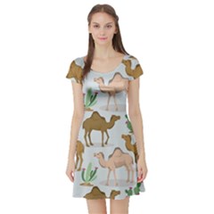 Camels Cactus Desert Pattern Short Sleeve Skater Dress