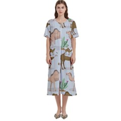 Camels Cactus Desert Pattern Women s Cotton Short Sleeve Night Gown by Hannah976