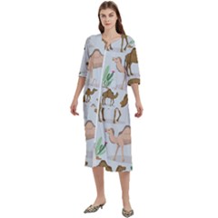 Camels Cactus Desert Pattern Women s Cotton 3/4 Sleeve Night Gown