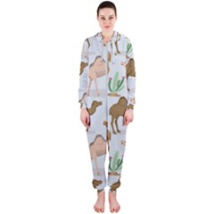 Camels Cactus Desert Pattern Hooded Jumpsuit (Ladies)