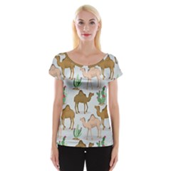 Camels Cactus Desert Pattern Cap Sleeve Top